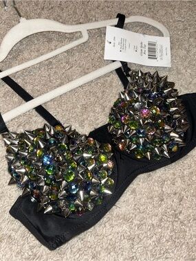 NWT Black Embellished Spike Bra - Rave or Halloween Costume